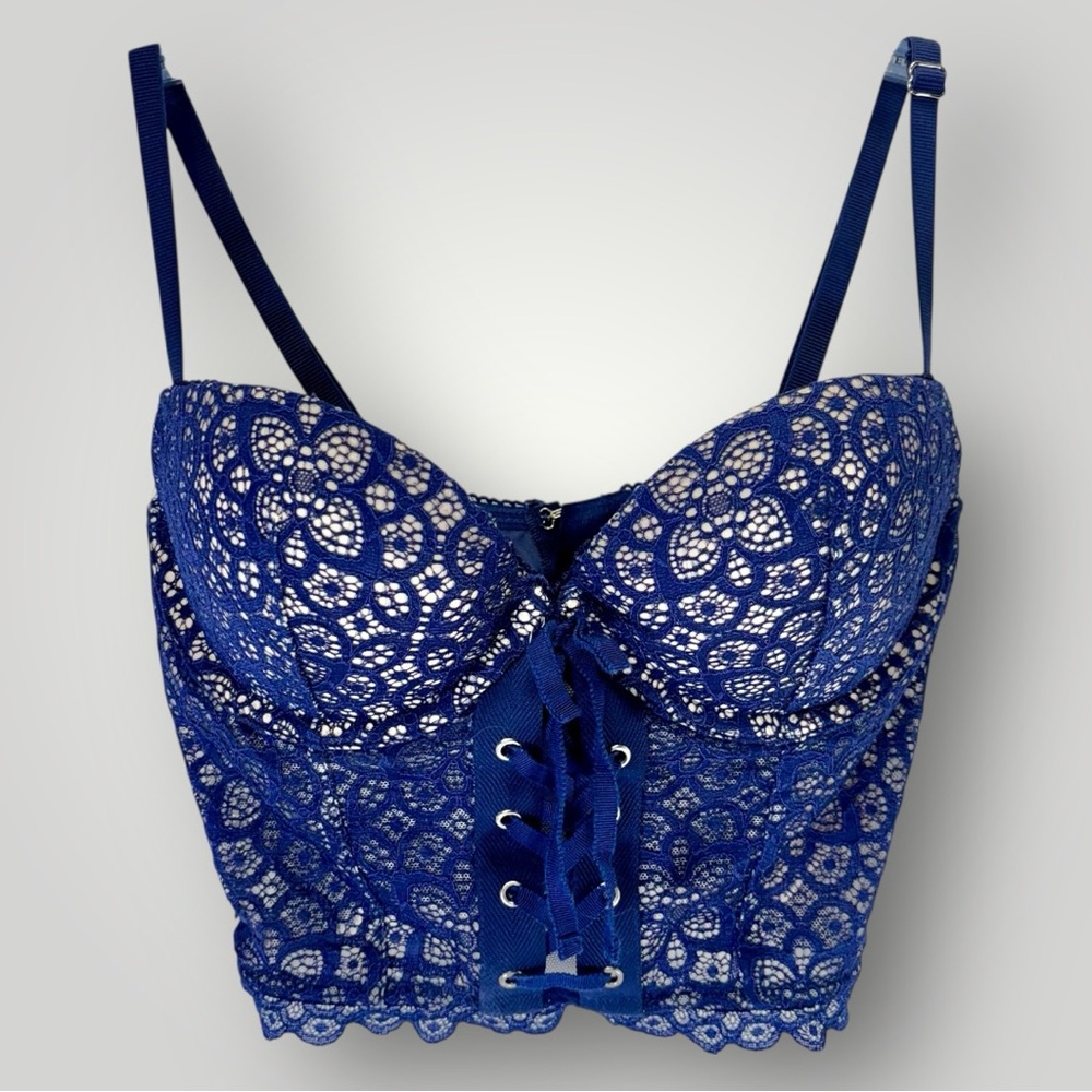 Victoria’s Secret Very Sexy Lined Demi Bra Lace Corset Zip Back 32C